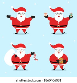 Vector - Set character of Santa Claus 4 image on blue sky and snowing background.Happy new year, Merry Christmas. Seasonal greeting.