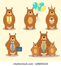 Vector set of characters of the bears. Birthday, father's day,children's day. Cute Illustration