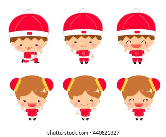 Vector set of characters of the Chinese Kids. chinese New Year