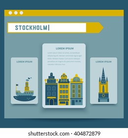 Vector set of characters with elements of Swedish design. Town Hall.