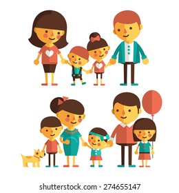 Vector set of characters in a flat style. A large family with children. Family in anticipation of the child.