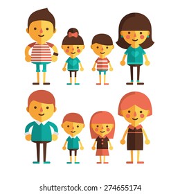 Vector set of characters in a flat style. Family with two children.