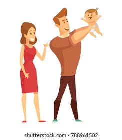 Vector set of characters in a flat style. Happy family together. Parents playing with child. Cartoon  vector illustration.