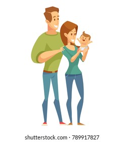 Vector set of characters in a flat style.  Parents  with child. Cartoon  vector illustration.