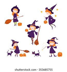 Vector set of characters for Halloween in cartoon style on white background.