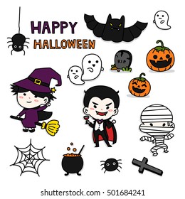 Vector set of characters for halloween cartoon style