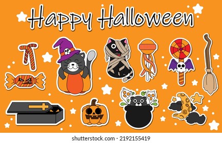 Vector set of characters and icons for Halloween in cartoon style.
Halloween Icon Sticker set.