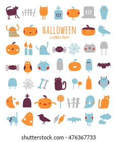 Vector set of characters and icons for Halloween. Cute Halloween collection