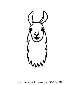 Vector set of characters. Illustration of south America cute lama. Isolated outline cartoon llama. Hand drawn Peru animal  guanaco, alpaca, vicuna. Drawing for print, fabric, textile etc