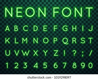 Vector set of characters in retro style. Neon font. Alphabet with glow effect. The letters and numbers in the style of techno.