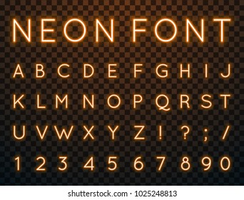 Vector set of characters in retro style. Neon font. Alphabet with glow effect. The letters and numbers in the style of techno.