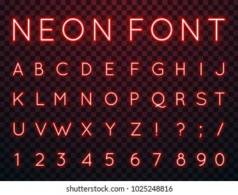 Conjunto vectorial de caracteres en estilo retro. Fuente Neon. Alfabeto con efecto luminoso. Las letras y números en el estilo de tecno.