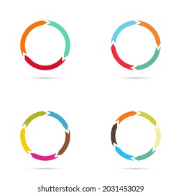 Vector set of charts with arrows. Circles with colored sections, template for diagram, graph, infographic. 3, 4, 5, 6 options, steps or processes