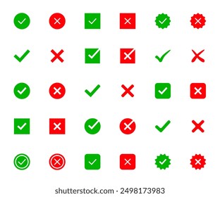 Vektorgrafik von Symbolen für Markierungsfarben. Ticken und kreuzen, ja und nein Symbole. Pixel perfekt.