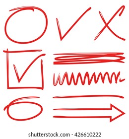 vector set of check marks, and doodle lines for marking text