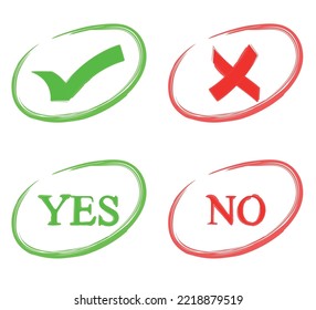 vector set of check marks; icons of approval and rejection; yes and no signs