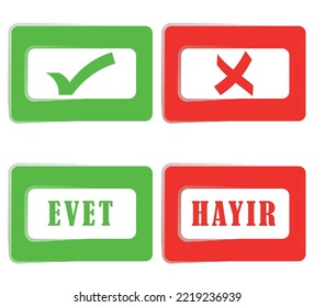 vector set of check marks; icons of approval and rejection; yes and no signs in turkish