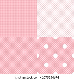 Vector set of checkered seamless patterns. Concept of white mesh fabric