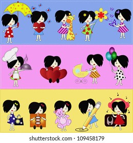 Vector set of cheerful girls