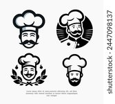 vector set of chef face silhouette logo icon
