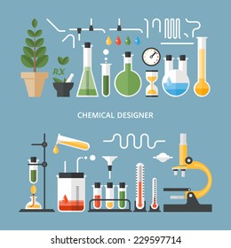 Vector Set - Chemical Designer. Flat Design