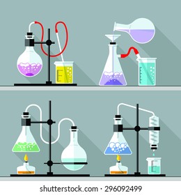 Vector set  Chemical Research Laboratory. Flat design The test tube, beaker, flask