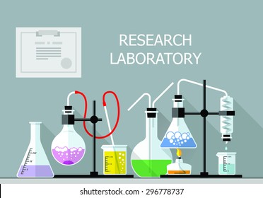 Vector set - Chemical Research Laboratory. Flat design The test tube, beaker, flask