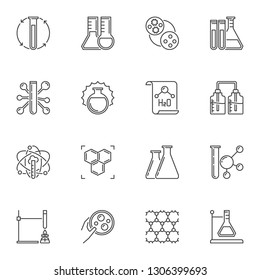 Vector set of Chemistry concept icons or signs in outline style