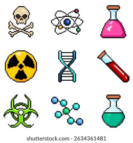 Vector Set of Chemistry Pixel Art Icons