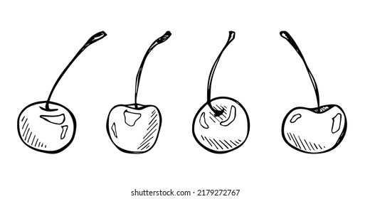Vector set of cherry clipart. Hand drawn berry icon. Fruit illustration. For print, web, design, decor, logo.