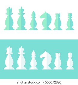 Vector set of chess. Flat chess icons on white and color background