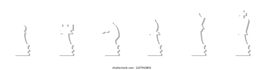 Vector set of chess pieces. A set of chess pieces. Figures of an elephant, a soldier, a king, a queen, a pawn for chess.