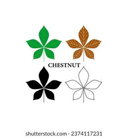 Vector set of chestnut leaves, outline and silhouette. svg