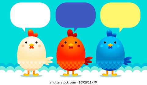 Vector set of chicken characters with speech bubbles for your message