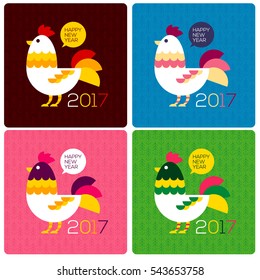 Vector Set of Chicken New Year Card, Year of The Rooster