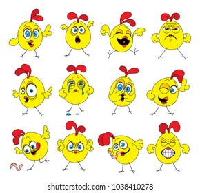 Vector set of chicken stickers. Vector set of cute stickers icons with different face expression.
