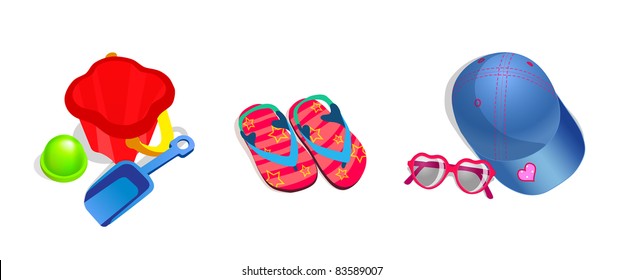 Vector set of children beach objects
