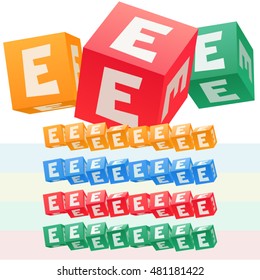 Vector set of children cube alphabet. Optional colorful graphic styles. Letter E