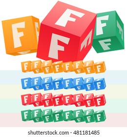 Vector set of children cube alphabet. Optional colorful graphic styles. Letter F