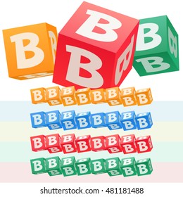 Vector set of children cube alphabet. Optional colorful graphic styles. Letter B