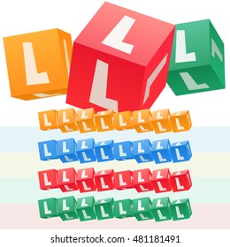 Vector set of children cube alphabet. Optional colorful graphic styles. Letter L