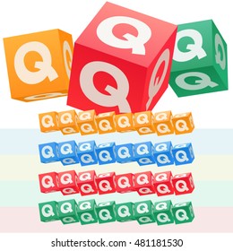 Vector set of children cube alphabet. Optional colorful graphic styles. Letter Q