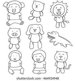 vector set of children and doll