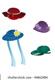 Vector set of children headwear is isolated on white background