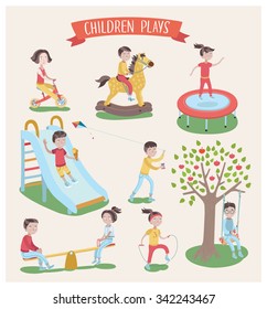 Vector set of children playing outdoors illustration