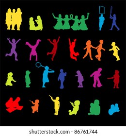 Vector set of children playing silhouettes