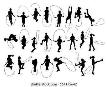 Vector Set Of Children Shapes Jumping Rope