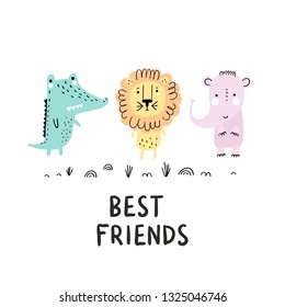 Vector set of children's drawings - exotic animals. Doodle style. Ideal for childs decoration. African set.