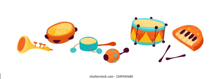 Vector set with children's toys in playful child style. The group in a cartoon style