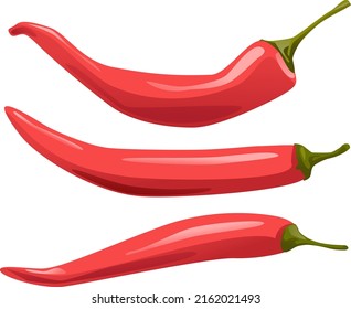 Vector set of chili pepper product icons. The product is a vegetable hot red chili pepper. Illustration of hot chili pepper food in the style of flat minimalism.